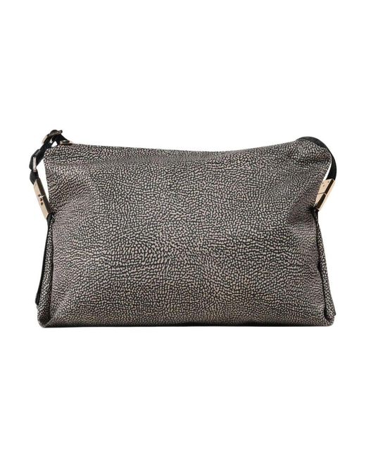 Borbonese Gray Schwarze Schultertasche Mit Strukturierter Verzierung
