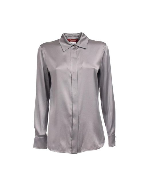 Max Mara Overhemden ,Grijs ,Zijden Blouse Met Juwelen Knopen in het Purple