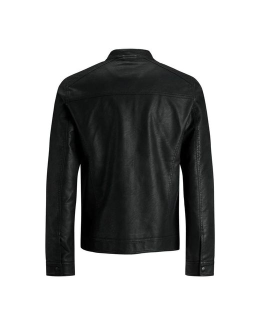 Jack & Jones Jassen ,Zwart ,Leer Zwarte Eco-Leren Polyamide Herenjas in het Black voor heren