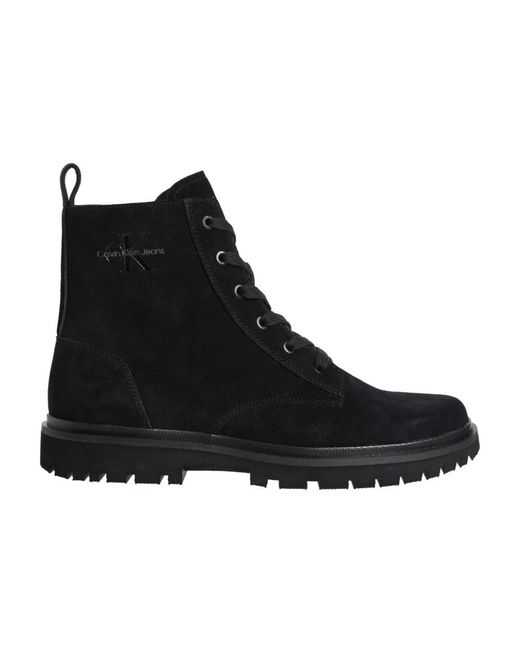 Calvin Klein Black Durable Sole Lace Closure Suede Ankle Boots for men