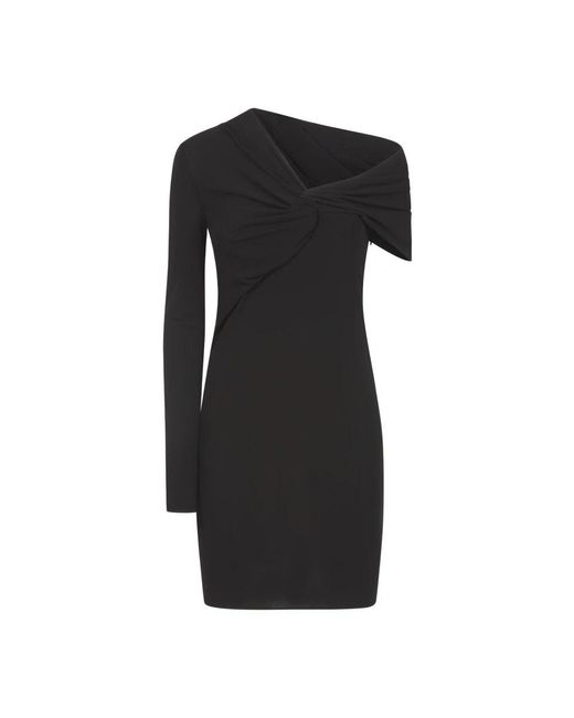 Saint Laurent Black Asymmetrisches kleid aus crêpe-strick