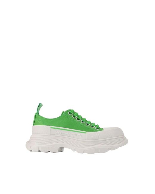 Alexander McQueen Green Weiße/Silberne Leder Tread Sneakers
