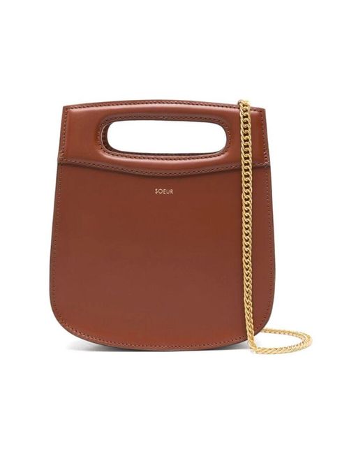Soeur Brown Cognac braune leder kettenschultertasche
