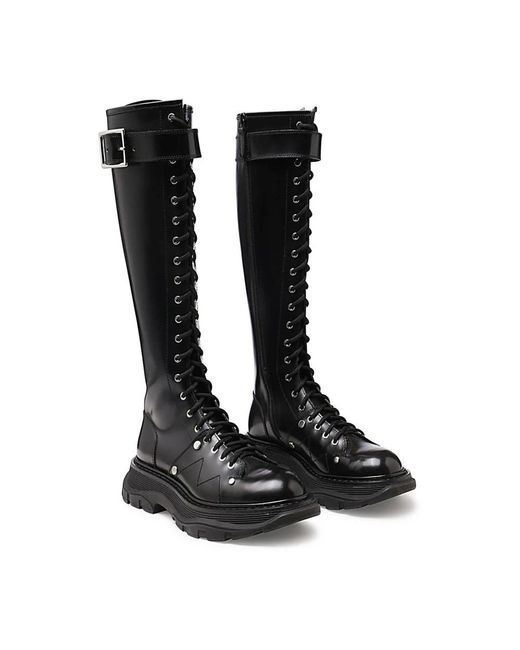 Alexander McQueen Black Leather Tread Boots