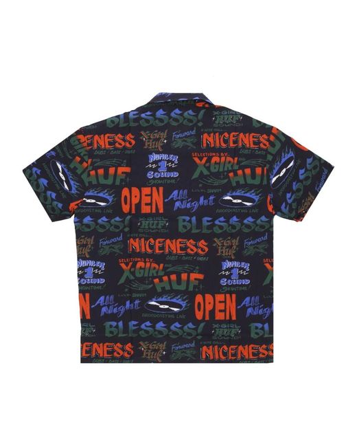 Huf Overhemden ,Veelkleurig ,Rayon Dub Rhythm Korte Mouw Shirt in het Blue