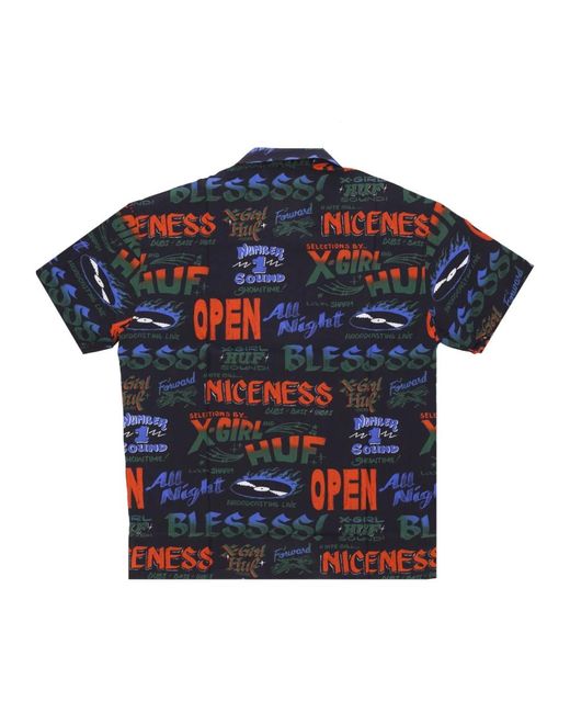 Huf Overhemden ,Veelkleurig ,Rayon Dub Rhythm Korte Mouw Shirt in het Blue