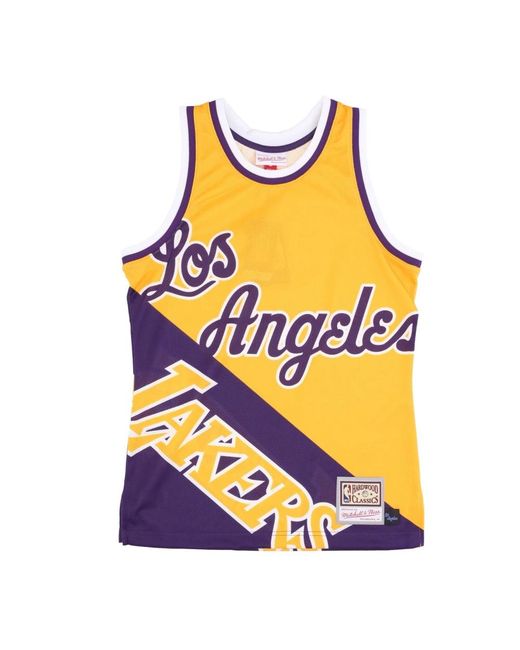 Mitchell & Ness Fitness ,Geel ,Polyester Nba Big Face Tank Top Geel in het Yellow voor heren