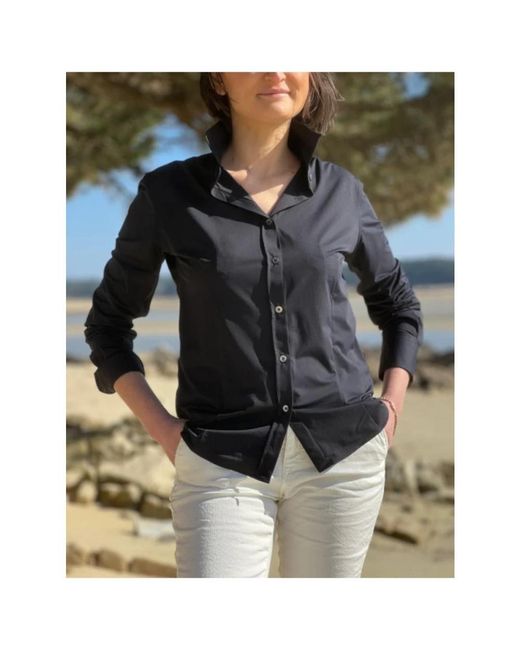 Rrd Overhemden ,Zwart ,Stretch Oxford Shirt Met Nacre Knopen in het Blue