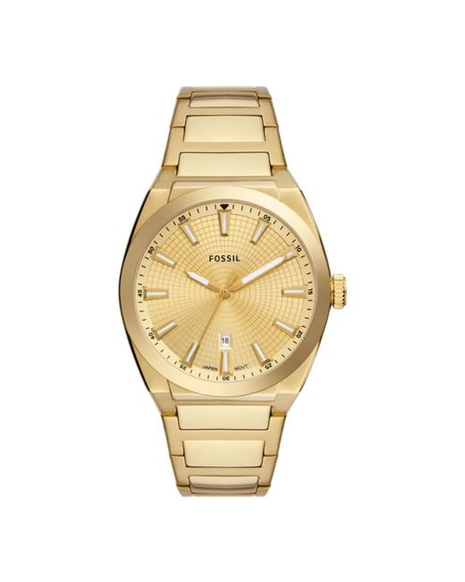 Fossil Everett Drei-Zeiger-Datumsuhr in Metallic für Herren
