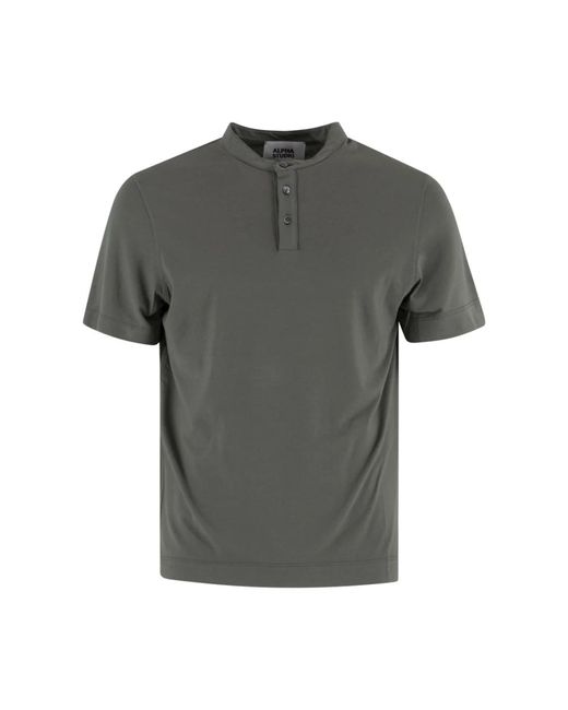 Alpha Studio Grünes baumwoll-t-shirt mit knöpfen in Gray für Herren