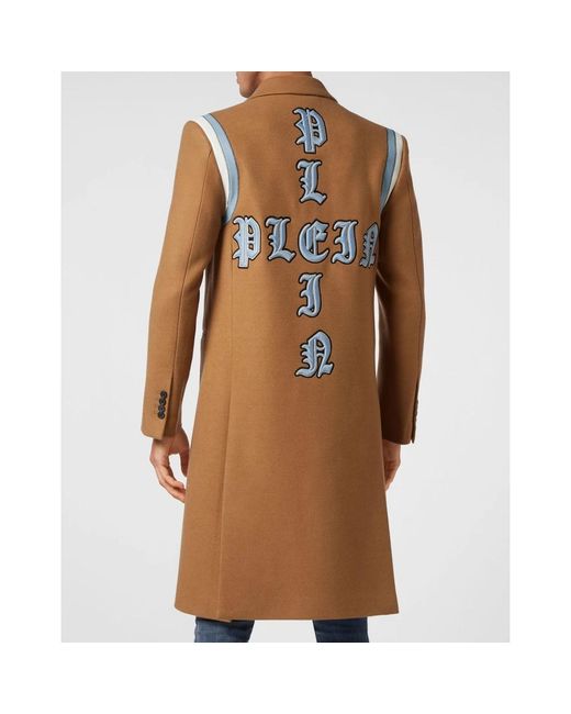 Philipp Plein Jassen ,Wol Wool Long Coat Gothic Plein in het Brown voor heren
