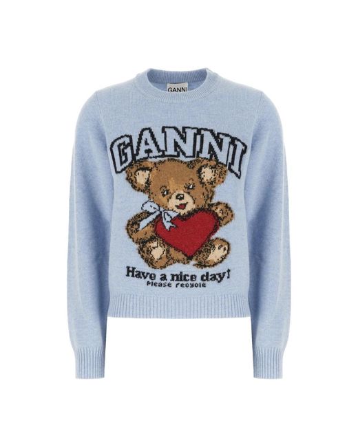Ganni Blue Round-Neck Knitwear