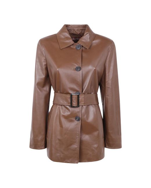 Max Mara Leather Jackets in het Brown