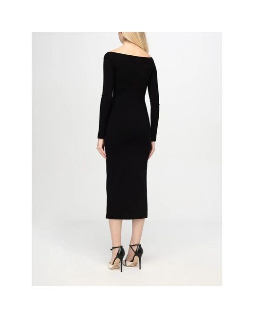 Elisabetta Franchi Black Elegantes Boot-Ausschnitt Schwarzes Kleid