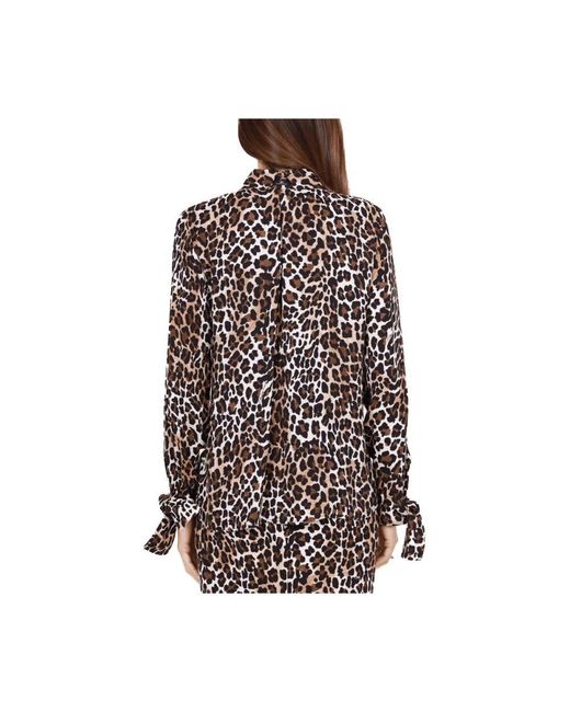 Elisabetta Franchi Brown Animal print georgette langarmhemd schwarz