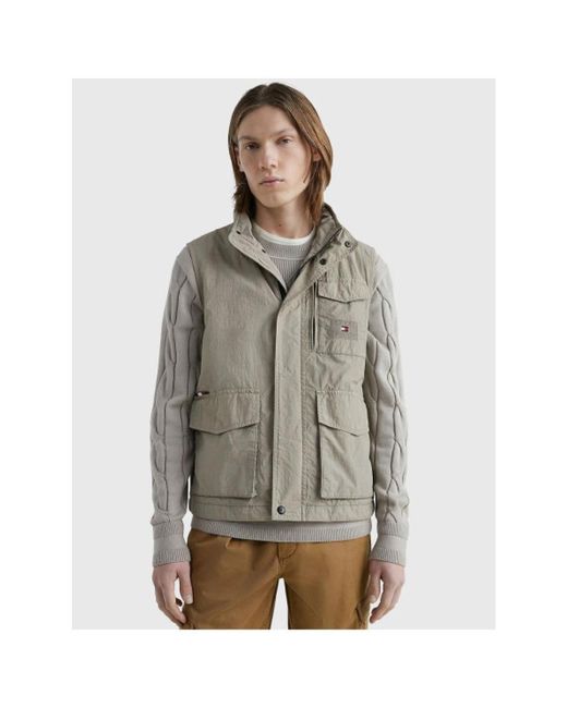 Tommy Hilfiger Jassen ,Grijs ,Katoen Utility Mouwloos Vest in het Natural voor heren