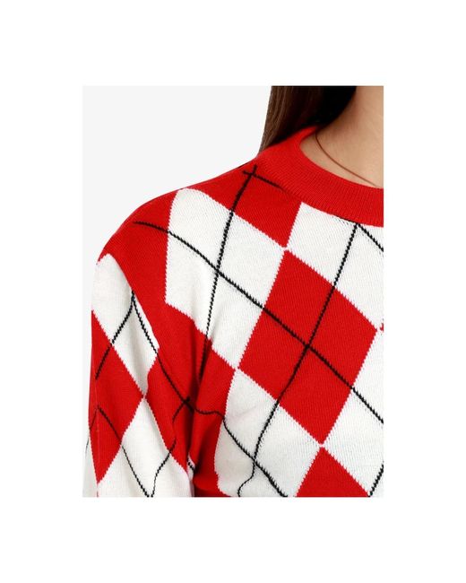 MSGM Red Wollpullover mit diamantmuster