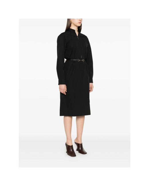 Gucci Zwarte Jurk Met Vetersluiting En Lange Mouwen in het Black