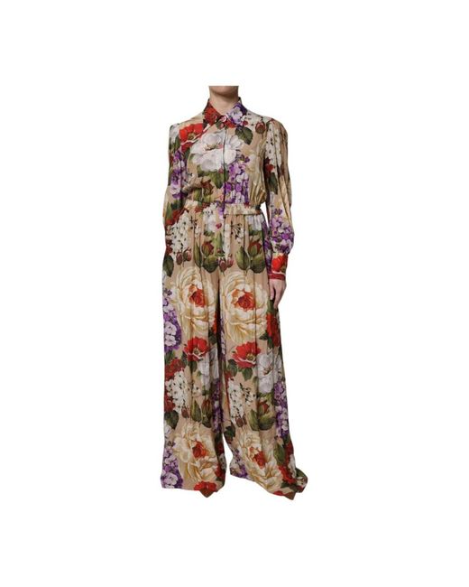Dolce & Gabbana Jumpsuits & Playsuits ,Veelkleurig ,Bloemen Wide Leg Jumpsuit Jurk in het Brown