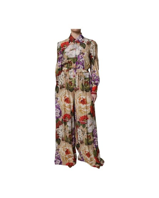 Dolce & Gabbana Brown Floral Wide Leg Jumpsuit Kleid