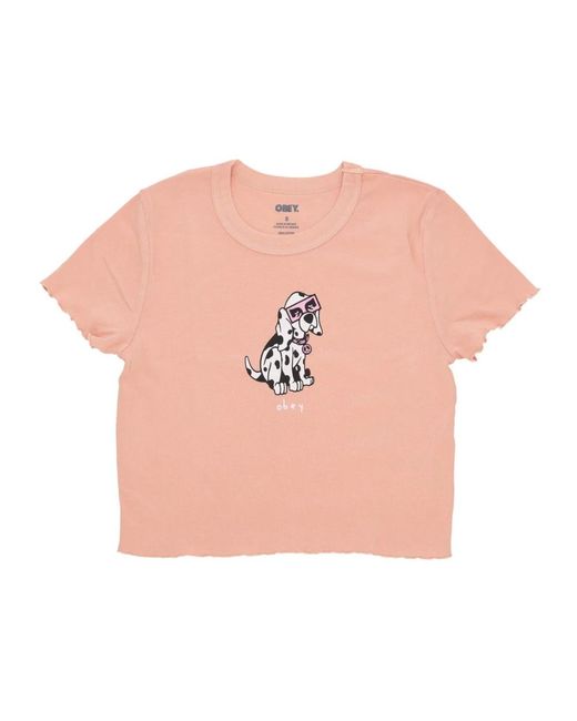 Obey Tops ,Roze ,Katoen Dalmation Eyes Cropped Tee Peach Sand in het Pink