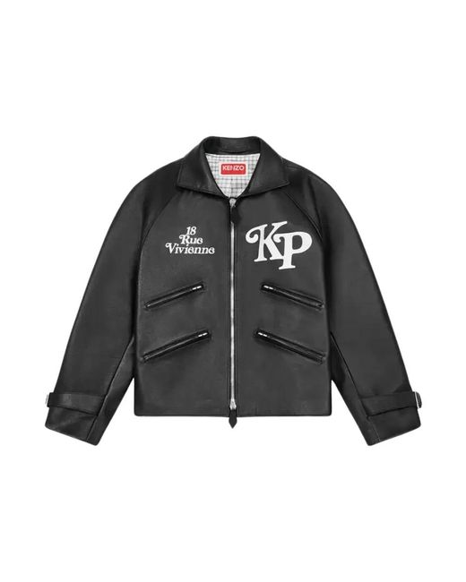 KENZO Black Leather Jackets for men