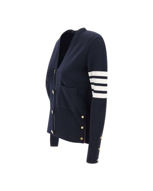 Thom Browne Truien & Vesten ,Blauw ,Wol Milano Classic V-Neck Fijn Merino Wol Cardigan in het Blue
