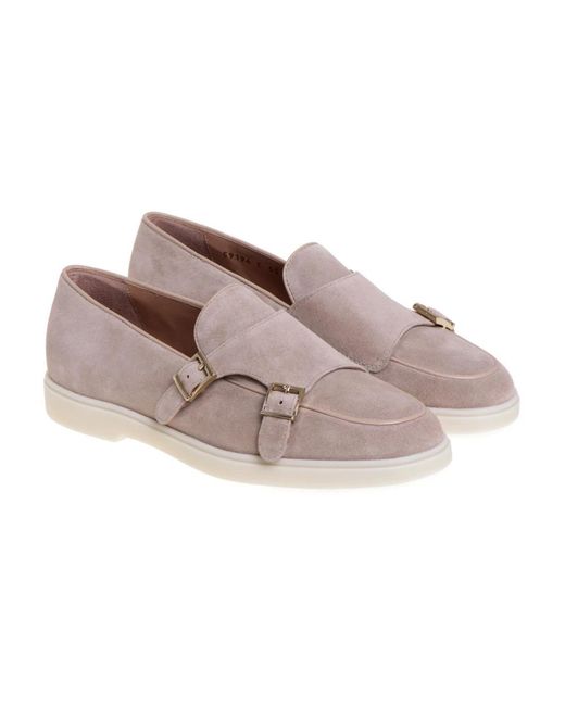 Santoni Gray Doppel-Schnallen Wildleder Loafer