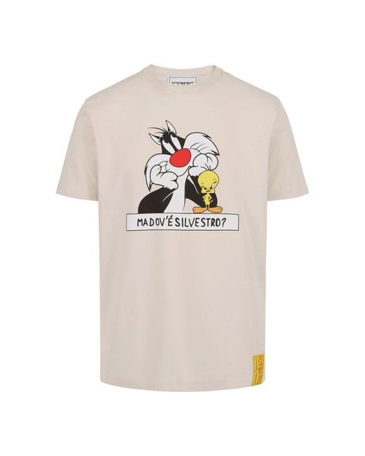 Iceberg Tops ,Katoen Stoffige Witte Katoenen T-Shirt Met Looney Tunes Print in het White voor heren