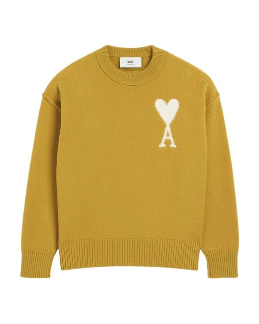 AMI Yellow Round-Neck Knitwear for men
