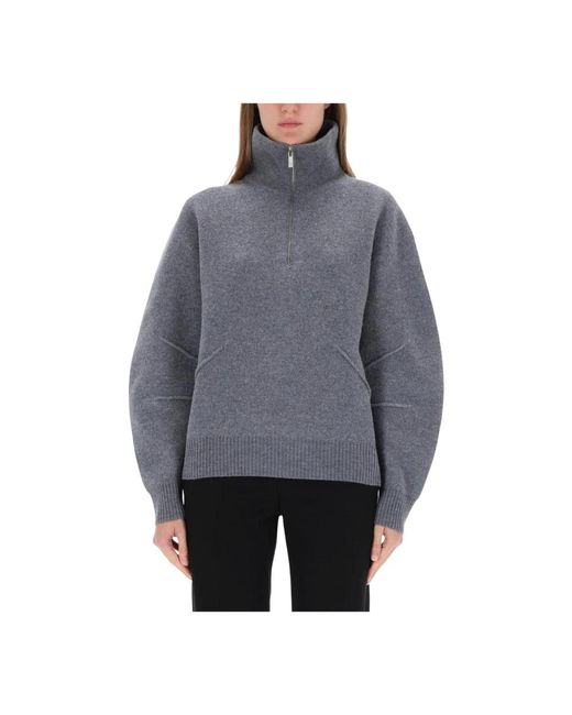 Helmut Lang Half-Zip Mock Neck Sweater in het Gray