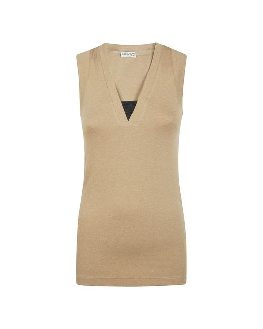 Sleeveless Tops Brunello Cucinelli de color Natural