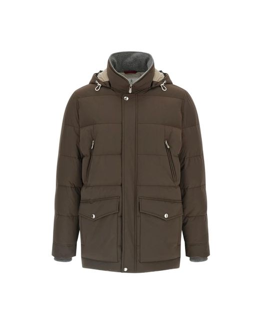 Brunello Cucinelli Braune Gerippte Gesteppte Daunenjacke in Green für Herren