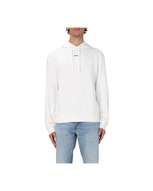 HUGO Klassischer Crewneck Sweatshirt Mit Gerippten Abschlüssen in White für Herren