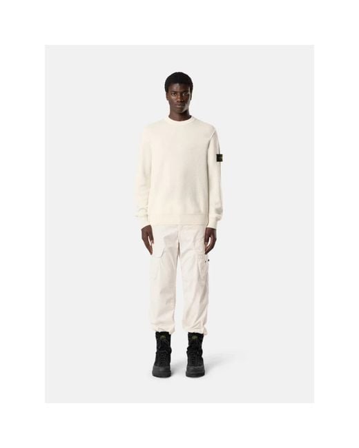 Stone Island White Round-Neck Knitwear for men