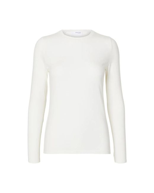 SELECTED Long Sleeve Top in het White