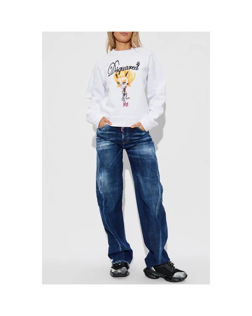 DSquared² Hoodies & Sweatvesten ,Wit ,Sweatshirt Met Print En Applicaties in het White
