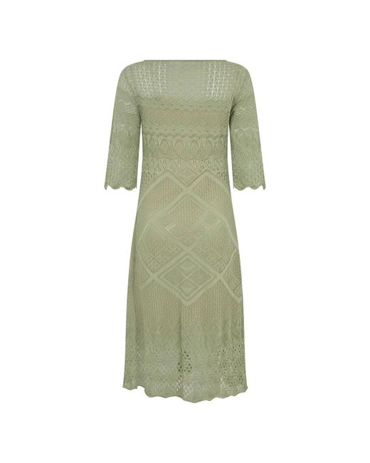 Alberta Ferretti Midi Jurk Met Wijde Halslijn in het Green