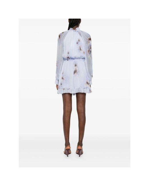 Zimmermann Blue Blumendruck Gerüschtes Saum Kleid