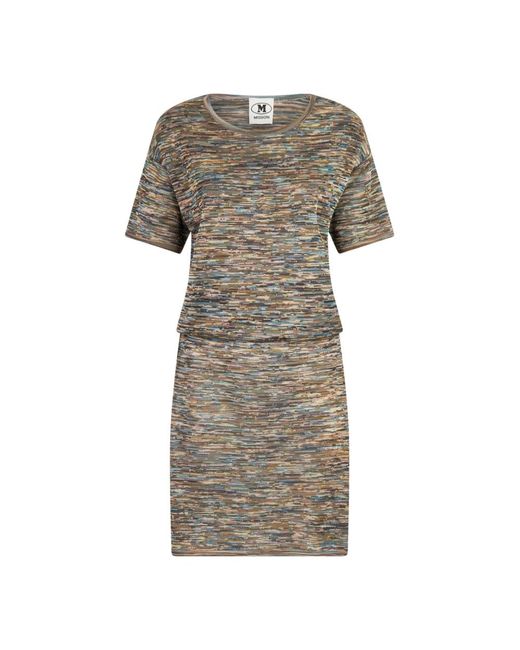 Missoni Kleedjes ,Veelkleurig Midi Jurk Zachte Lijnen Ronde Hals Korte Mouwen in het Gray