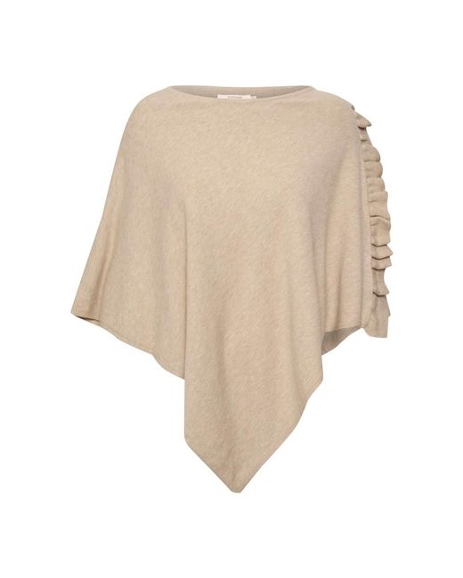Cream Jassen ,Roze ,Polyester Oversized Poncho Met Ruchedetail in het Natural