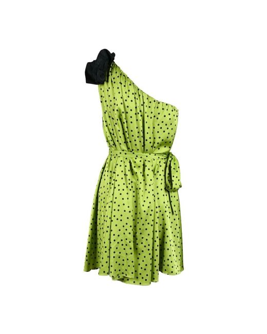 Pinko Green Satin One-Shoulder-Kleid Mit Gürtel