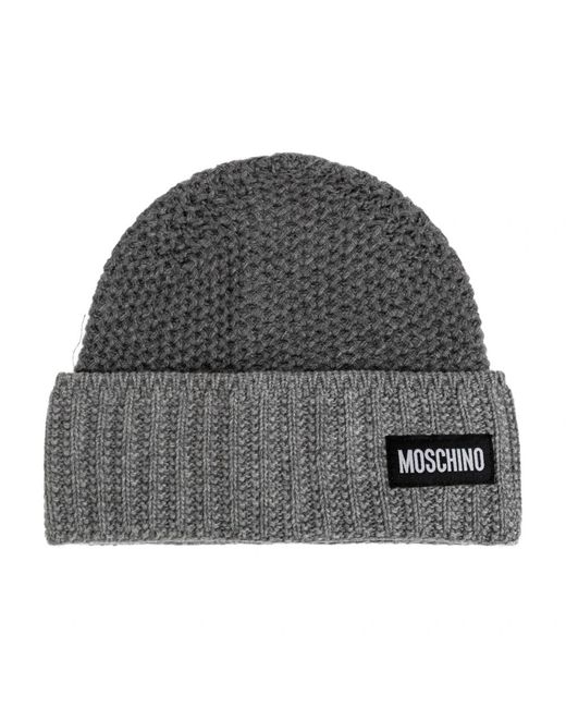 Moschino Gray Mütze Mit Logo-Patch