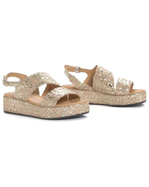 Pons Quintana Natural Handgewebte Ledersandalen Mit Keilabsatz