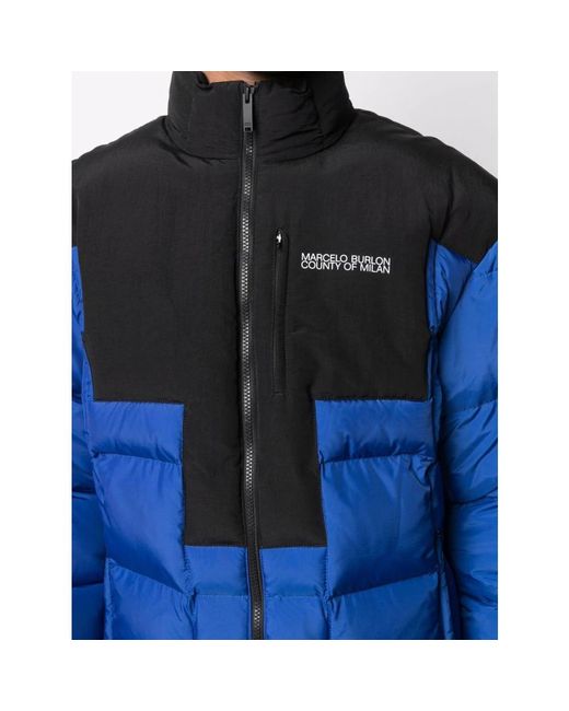 Marcelo Burlon Jassen ,Blauw ,Nylon Gewatteerd Cross Block Jack Blauw/Zwart in het Blue voor heren