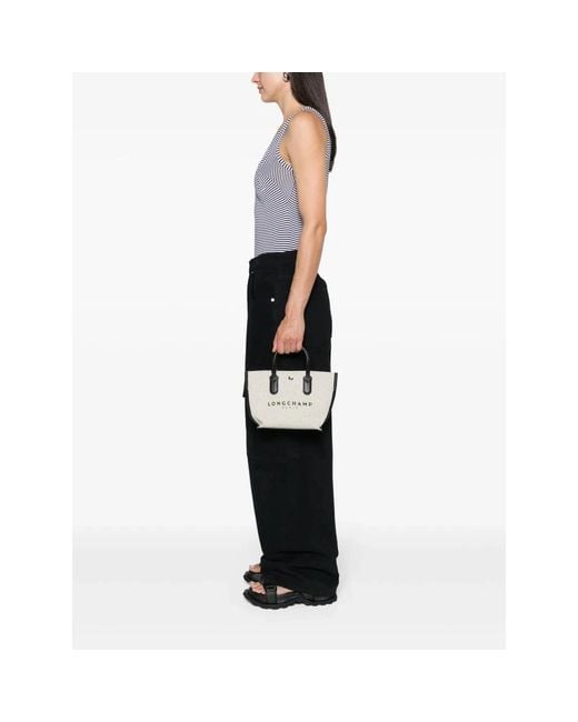 Longchamp Metallic Canvas Tote Tasche Mit Lederbesatz