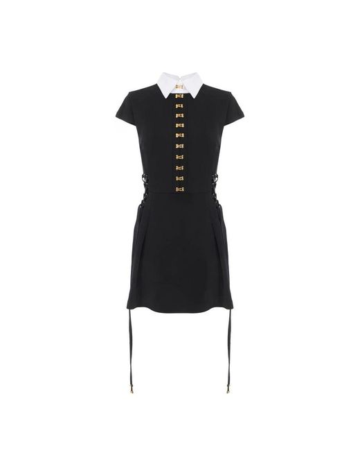 Elisabetta Franchi Black Mini-Kleid Aus Satin Und Popeline Mit Schmuckverschlüssen