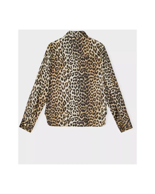 Ganni Overhemden ,Bruin ,Satijn Satijnen Luipaardprint Blouse in het Gray