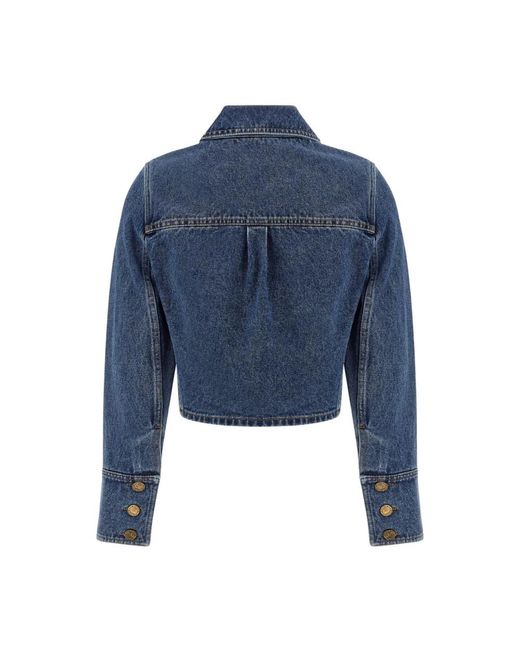 Balmain Jassen ,Blauw ,Denim Cropped Denim Jack Met Faded Effect in het Blue