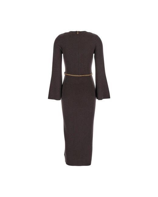 Michael Kors Black Dress With Chain Belt And Logo Plaque